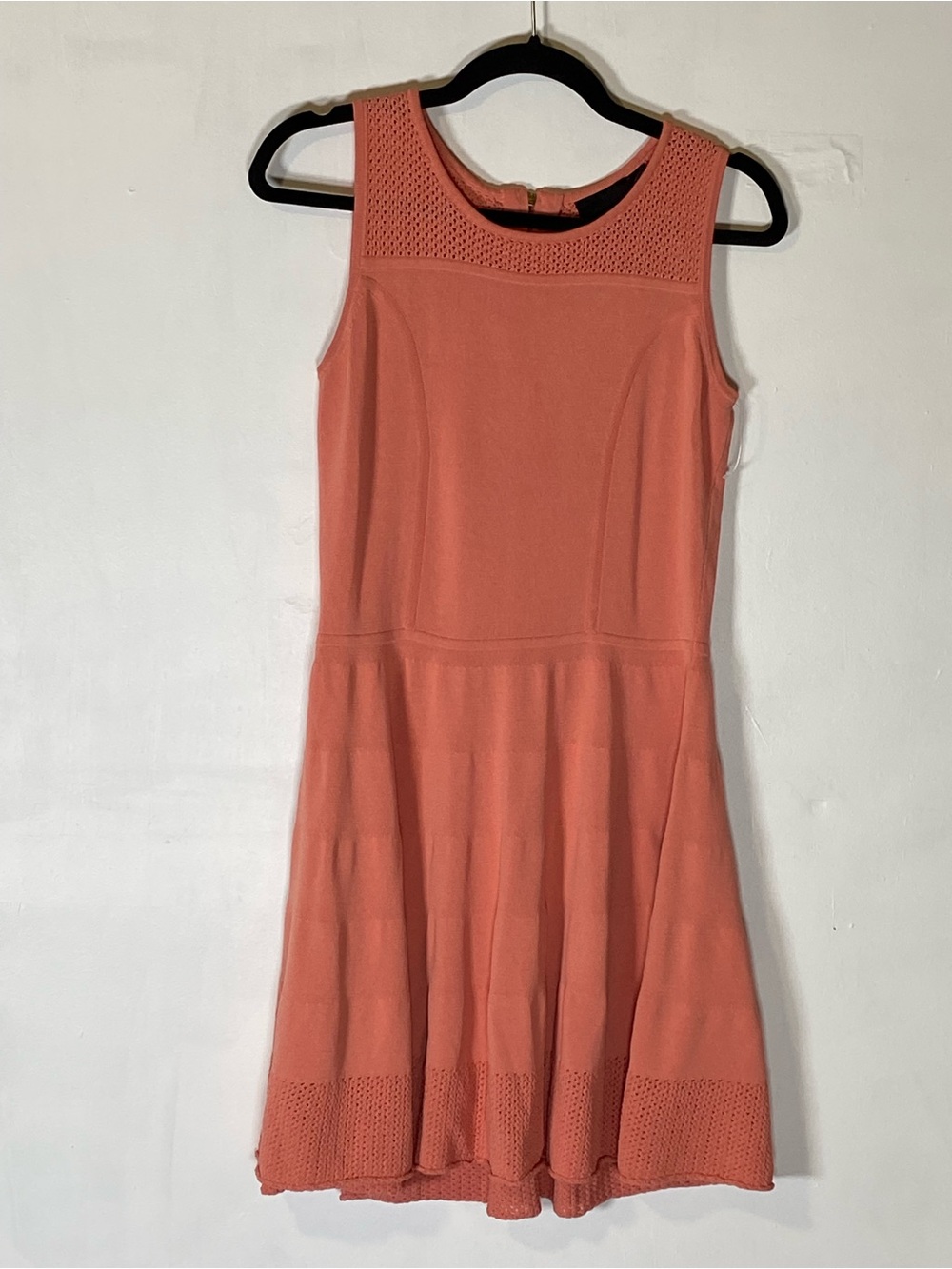 Romantic Balletcore Coral Knit Fit & Flare Dress Crochet Trim Soft Girl A-Line M